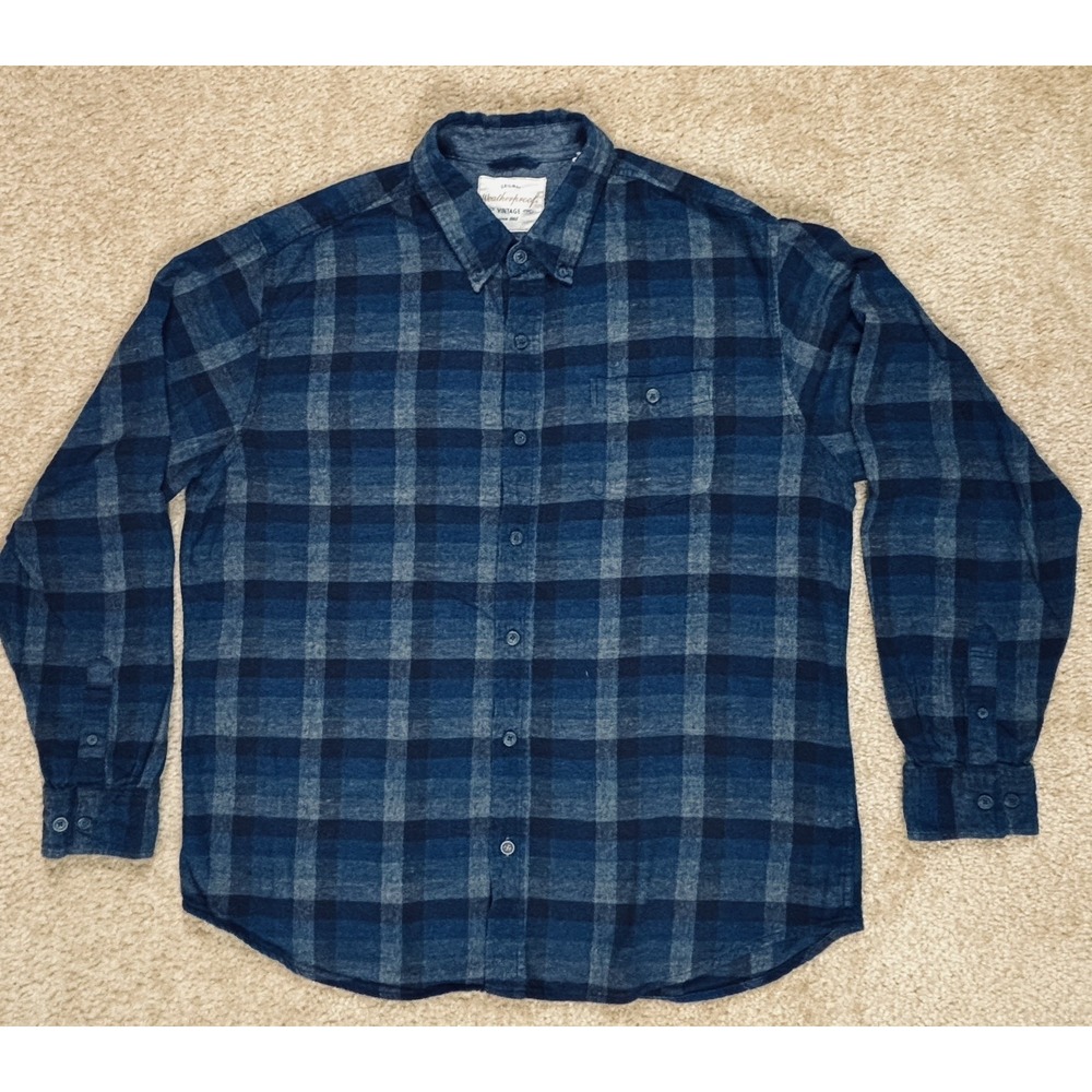 Weatherproof Vintage Plaid Button Shirt Mens XL Blue Gray Long Sleeve Flannel